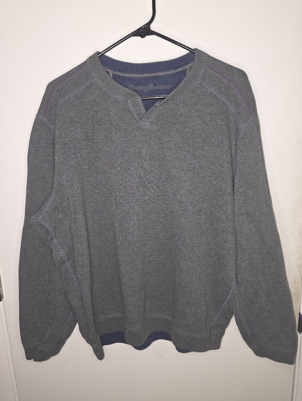 Tommy Bahama Reversible Split Neck Sweatshirt Mens XL Blue Gray Marlin Logo